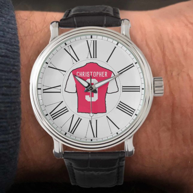 Rood en wit Football Shirt met Romeinse cijfers. Horloge (Creator heeft geüpload)