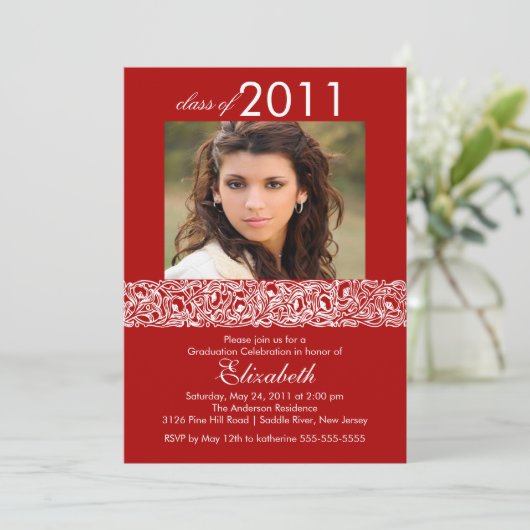Rood en wit Foto Afstuderen Uitnodiging (Staand voorkant)
