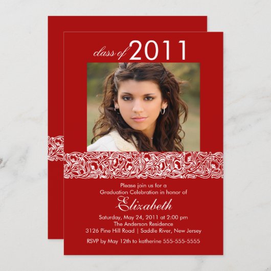 Rood en wit Foto Afstuderen Uitnodiging (Voorkant / Achterkant)