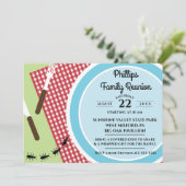 Rood en wit geblokt tafelkleed familiereünie kaart (Staand voorkant)