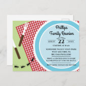 Rood en wit geblokt tafelkleed familiereünie uitnodiging briefkaart (Voorkant / Achterkant)