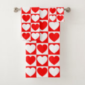 Rood en wit geborduurd patroon met hart bad handdoek (Insitu)