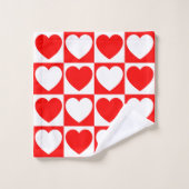 Rood en wit geborduurd patroon met hart bad handdoek (Wasdoekje)