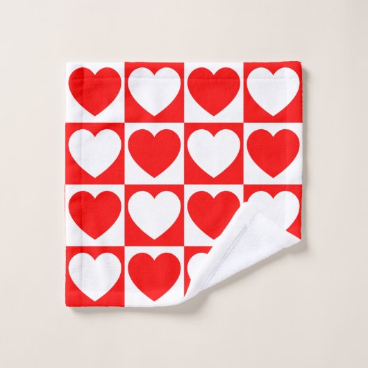 Rood en wit geborduurd patroon met hart bad handdoek (Wasdoekje)