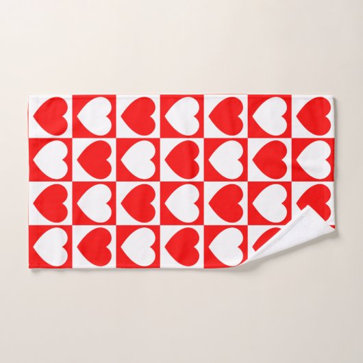 Rood en wit geborduurd patroon met hart bad handdoek (Handdoek)