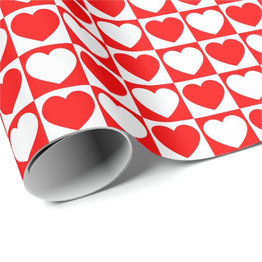 Rood en wit geborduurd patroon met hart cadeaupapier (Rol Hoek)