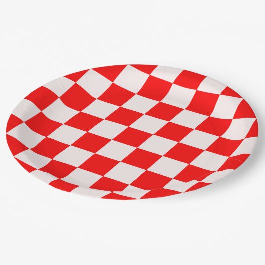 Rood en wit gecheckt patroon papieren bordje (Gekanteld)