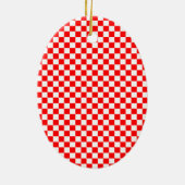 Rood en wit gecontroleerd patroon keramisch ornament (Achterkant)