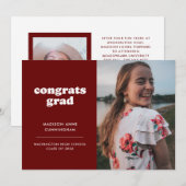 Rood en Wit Gefeliciteerd Afstudeerder Twee Foto A Aankondiging (Voorkant / Achterkant)