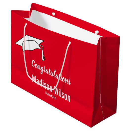 Rood en Wit Gefeliciteerd Afstuderen Groot Cadeauzakje (Voorkant Gekanteld)