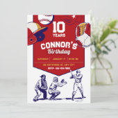 Rood en Wit geïllustreerd honkbal verjaardagsfeest Kaart (Staand voorkant)