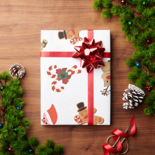 Rood en wit geïllustreerd Vrolijk Kerstfeest Cadeaupapier