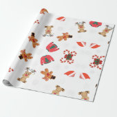 Rood en wit geïllustreerd Vrolijk Kerstfeest Cadeaupapier (Uitgerold)