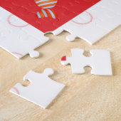 Rood en wit geïllustreerde kerst puzzel legpuzzel (Zijkant)