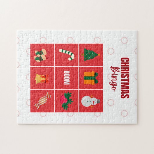 Rood en wit geïllustreerde kerst puzzel legpuzzel (Horizontaal)