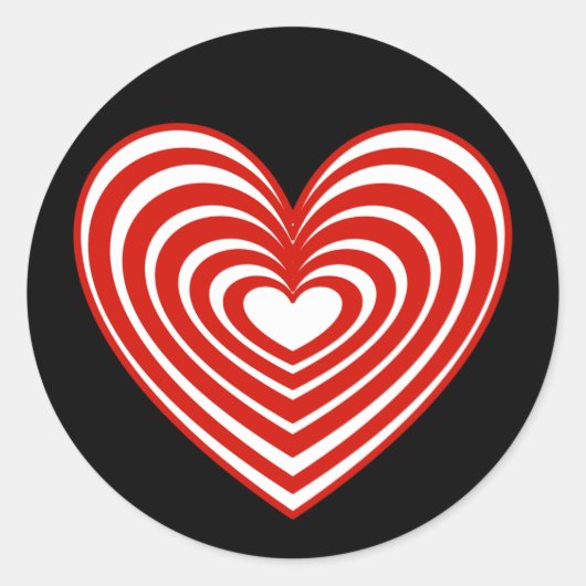 Rood en wit gelaagd hart ronde sticker (Voorkant)