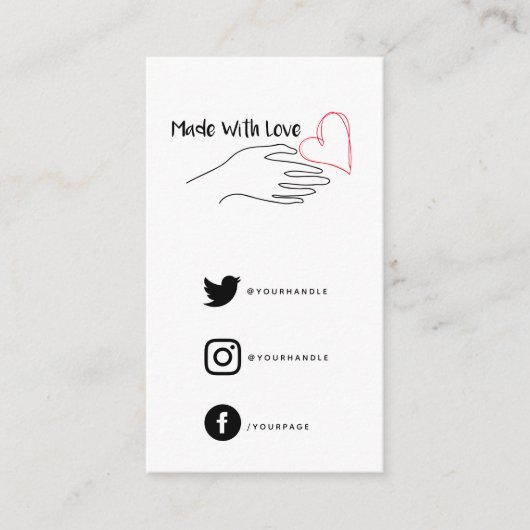 Rood en wit gemaakt met liefdeshart, sociale links informatiekaartje (Voorkant)