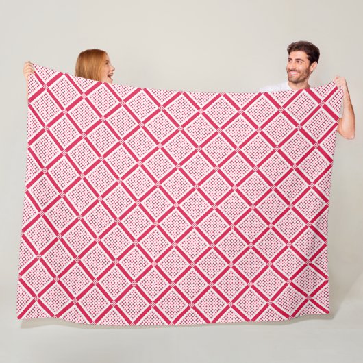 Rood en wit geometrisch geruit patroon retro fleece deken (In situ)