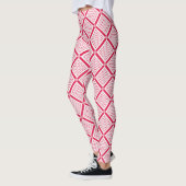 Rood en wit geometrisch geruit patroon retro leggings (Links)
