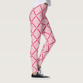 Rood en wit geometrisch geruit patroon retro leggings (Rechts)