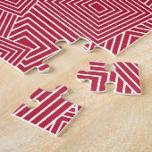 Rood en wit geometrisch vierkant patroon legpuzzel (Zijkant)