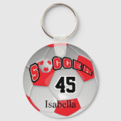 Rood en wit gepersonaliseerd Voetbal Sleutelhanger (Voorkant)