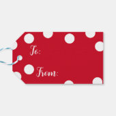 Rood en wit gepersonaliseerde Polka Dots Kerstmis Cadeaulabel (Achterkant Horizontaal)