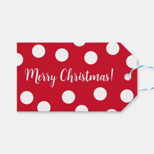 Rood en wit gepersonaliseerde Polka Dots Kerstmis Cadeaulabel (Voorkant (Horizontaal))