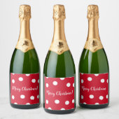Rood en wit gepersonaliseerde Polka Dots Kerstmis Sparkling Wijnetiket (Flessen)