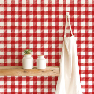 Rood en wit geruit dambordpatroon behang