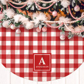 Rood en wit geruit geblokt monogram kerstboom rok