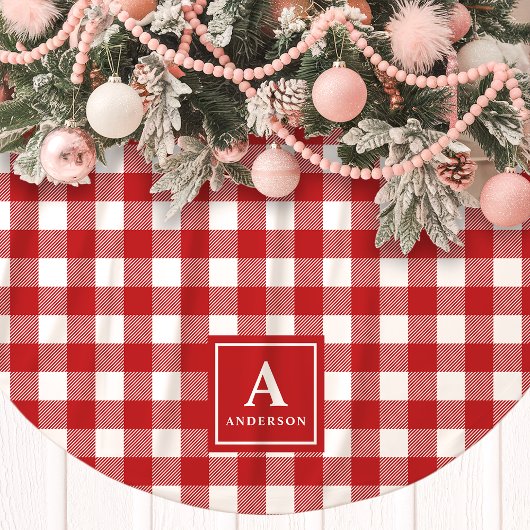 Rood en wit geruit geblokt monogram kerstboom rok
