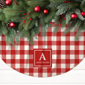 Rood en wit geruit geblokt monogram kerstboom rok