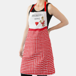 Rood en wit geruit over de hele print schort