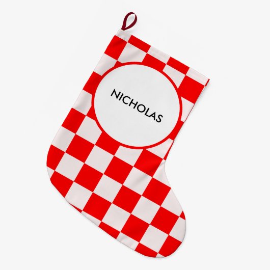 Rood en Wit geruite Patroon Gepersonaliseerd Grote Kerstsok (Voorkant (Hangend))