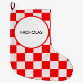 Rood en Wit geruite Patroon Gepersonaliseerd Grote Kerstsok (Voorkant)