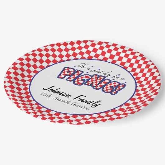 Rood en wit Geruite vierkanten | Picknick Papieren Bordje (Gekanteld)