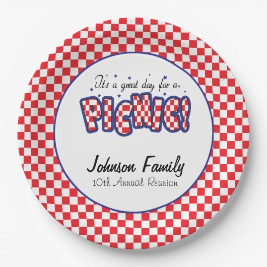 Rood en wit Geruite vierkanten | Picknick Papieren Bordje (Voorkant)