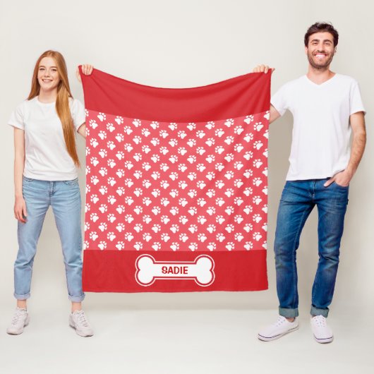 Rood en wit geslepen en bonen met naam fleece deken (In situ)
