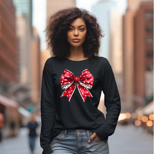 Rood en wit gestippelde boog t-shirt