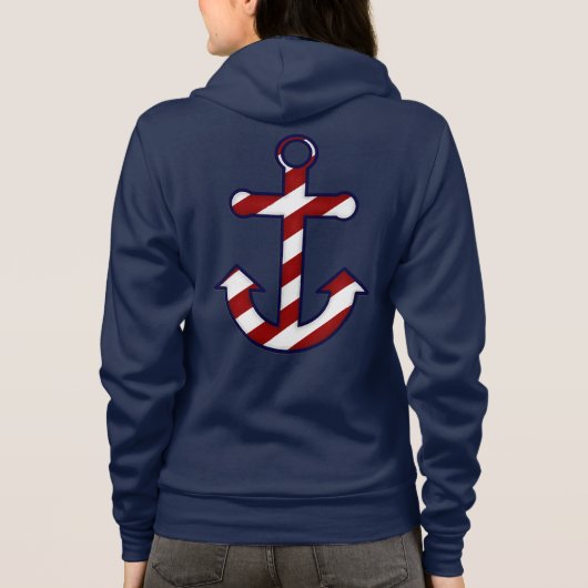 Rood en wit gestreept Anchor Zip Hoodie Sweatshirt (Achterkant)
