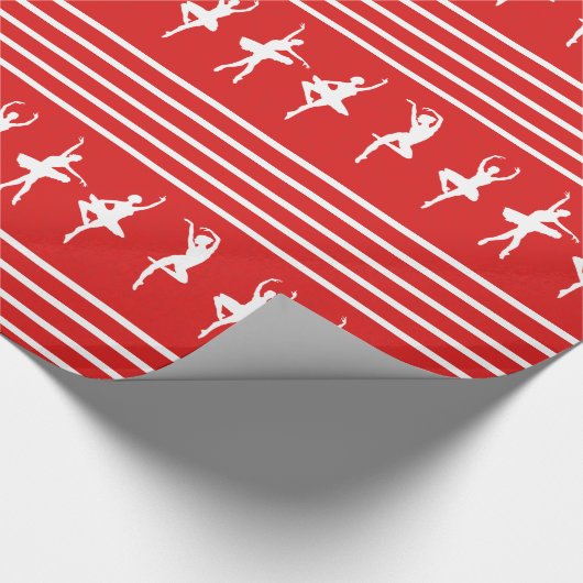 Rood en wit gestreept ballet danser kerstmis cadeaupapier (Hoek)