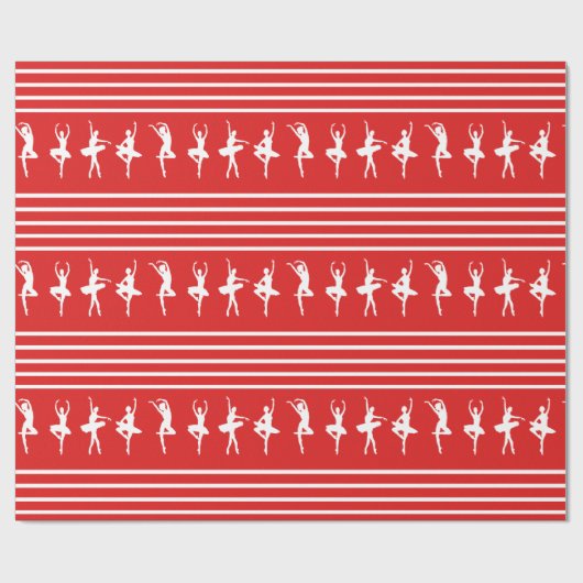 Rood en wit gestreept ballet danser kerstmis cadeaupapier (Vlak)