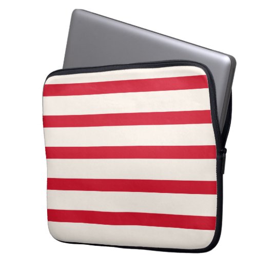 Rood en Wit Gestreept Douchegordijn Laptop Sleeve (Voorkant Links)