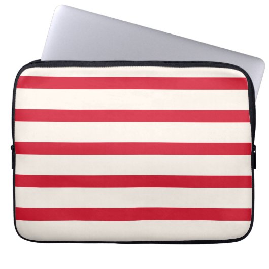 Rood en Wit Gestreept Douchegordijn Laptop Sleeve (Voorkant)