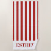 Rood en Wit Gestreept Gepersonaliseerd Cabana Beac Strandlaken (Voorkant)