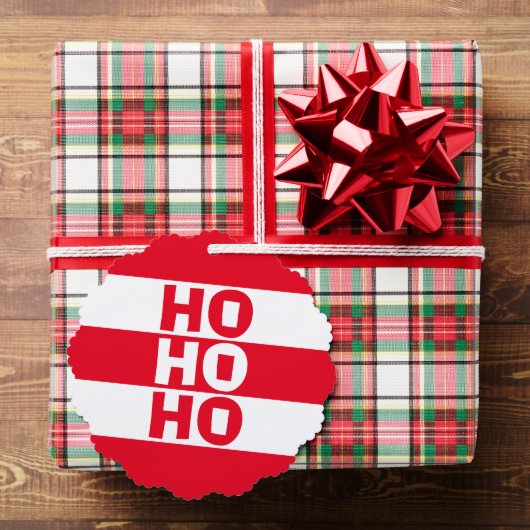 Rood en Wit Gestreept "Ho Ho Ho" Ornament Kaart (Insitu (Geschenk))