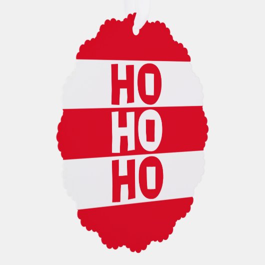 Rood en Wit Gestreept "Ho Ho Ho" Ornament Kaart (Rechts)