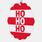 Rood en Wit Gestreept "Ho Ho Ho" Ornament Kaart (Links)