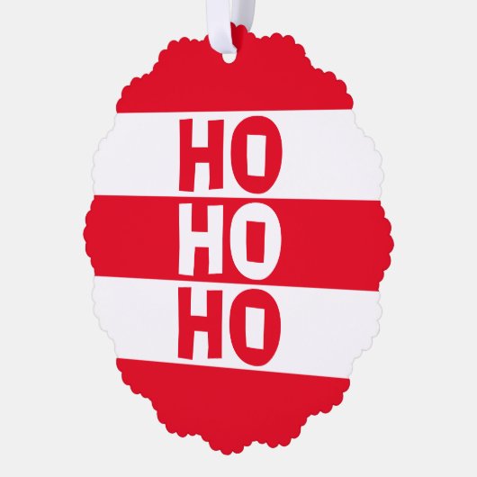 Rood en Wit Gestreept "Ho Ho Ho" Ornament Kaart (Links)